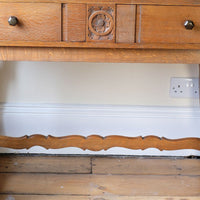 Arts & Crafts oak console table by Beresford & Hicks with two drawers and shaped trestle supports