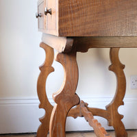 Arts & Crafts oak console table by Beresford & Hicks with two drawers and shaped trestle supports