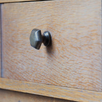 Arts & Crafts oak console table by Beresford & Hicks with two drawers and shaped trestle supports