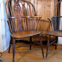 Pair 19th Century Windsor Wheelback Ash & Elm Armchairs