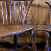 Pair 19th Century Windsor Wheelback Ash & Elm Armchairs