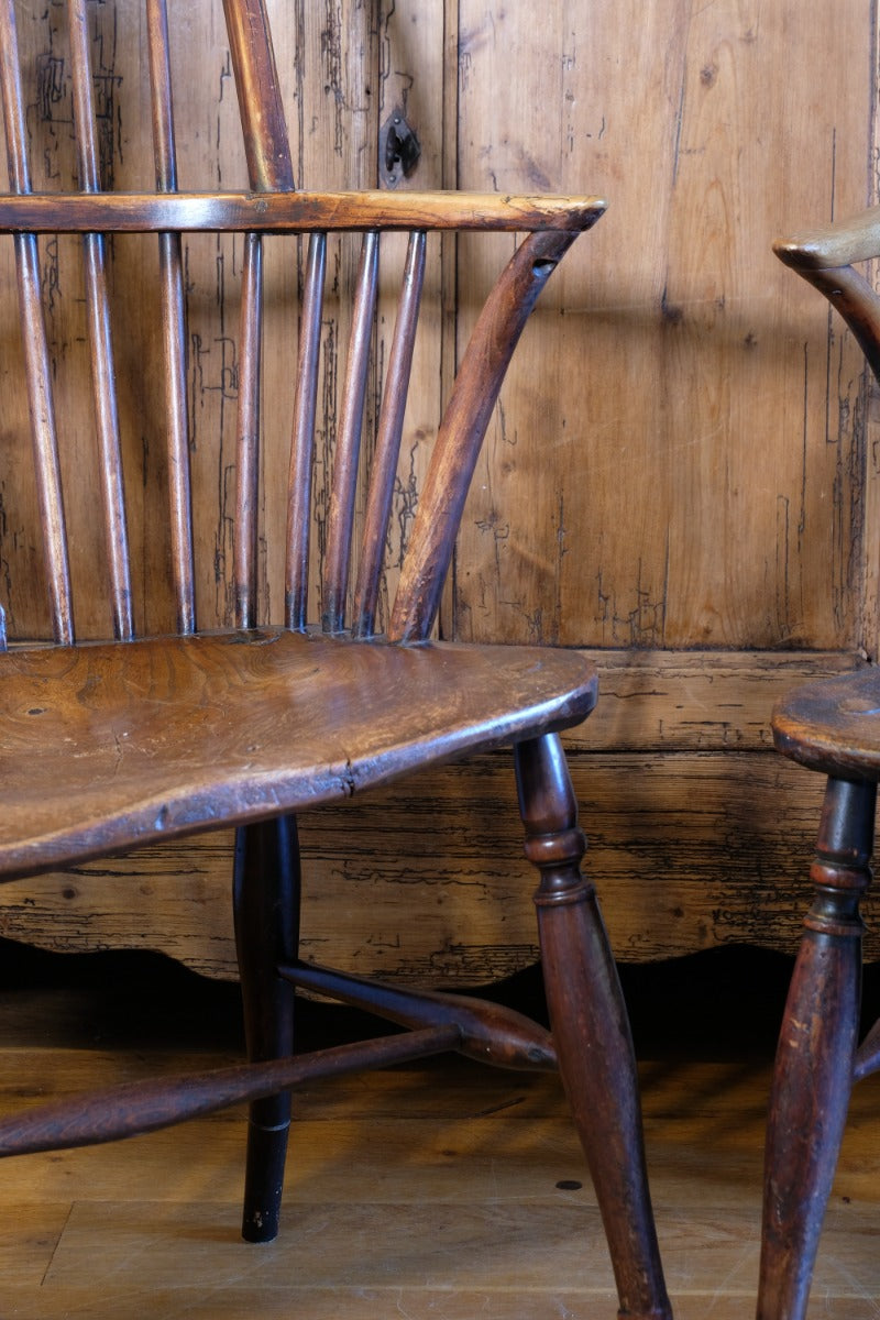 Pair 19th Century Windsor Wheelback Ash & Elm Armchairs