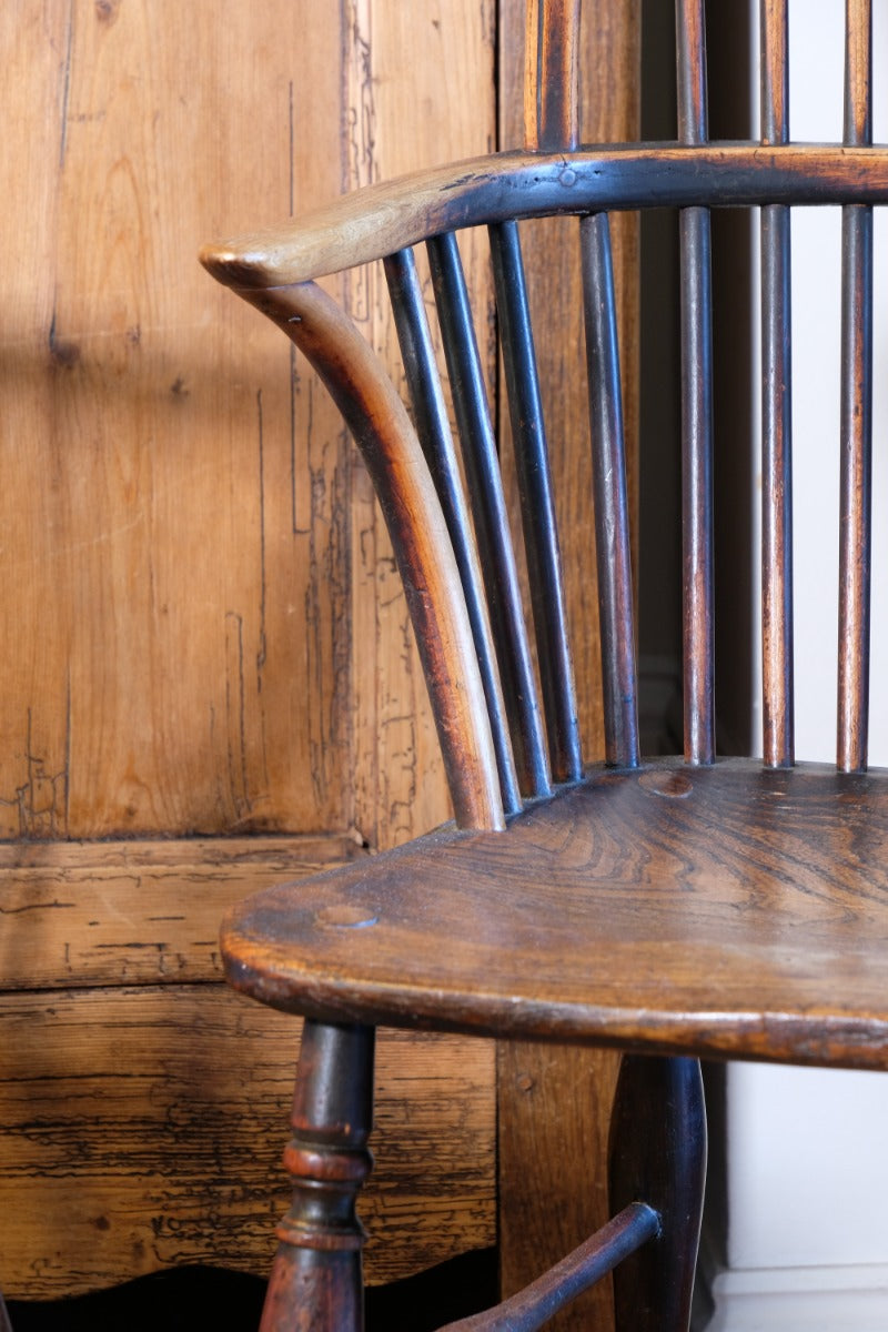 Pair 19th Century Windsor Wheelback Ash & Elm Armchairs