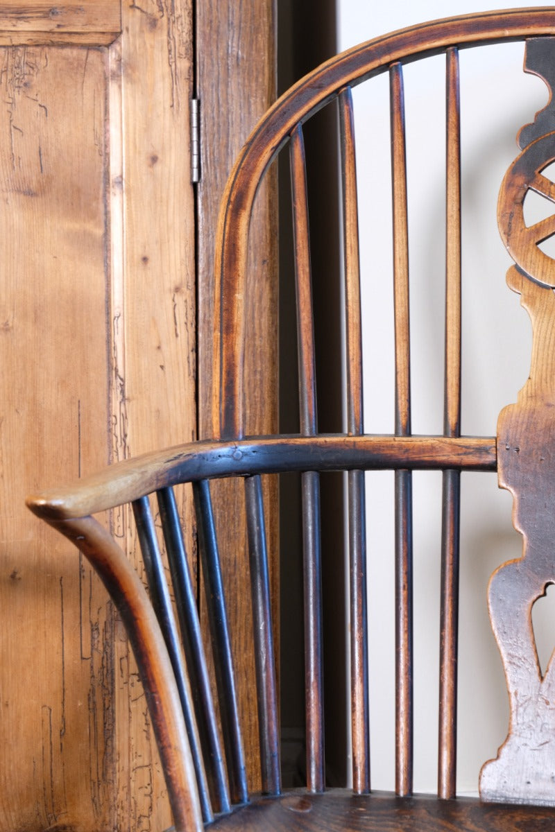 Pair 19th Century Windsor Wheelback Ash & Elm Armchairs