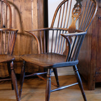 Pair 19th Century Windsor Wheelback Ash & Elm Armchairs