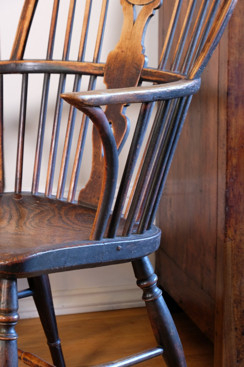 Pair 19th Century Windsor Wheelback Ash & Elm Armchairs