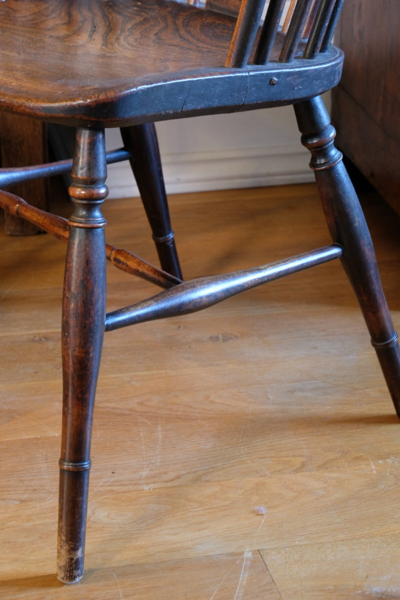 Pair 19th Century Windsor Wheelback Ash & Elm Armchairs