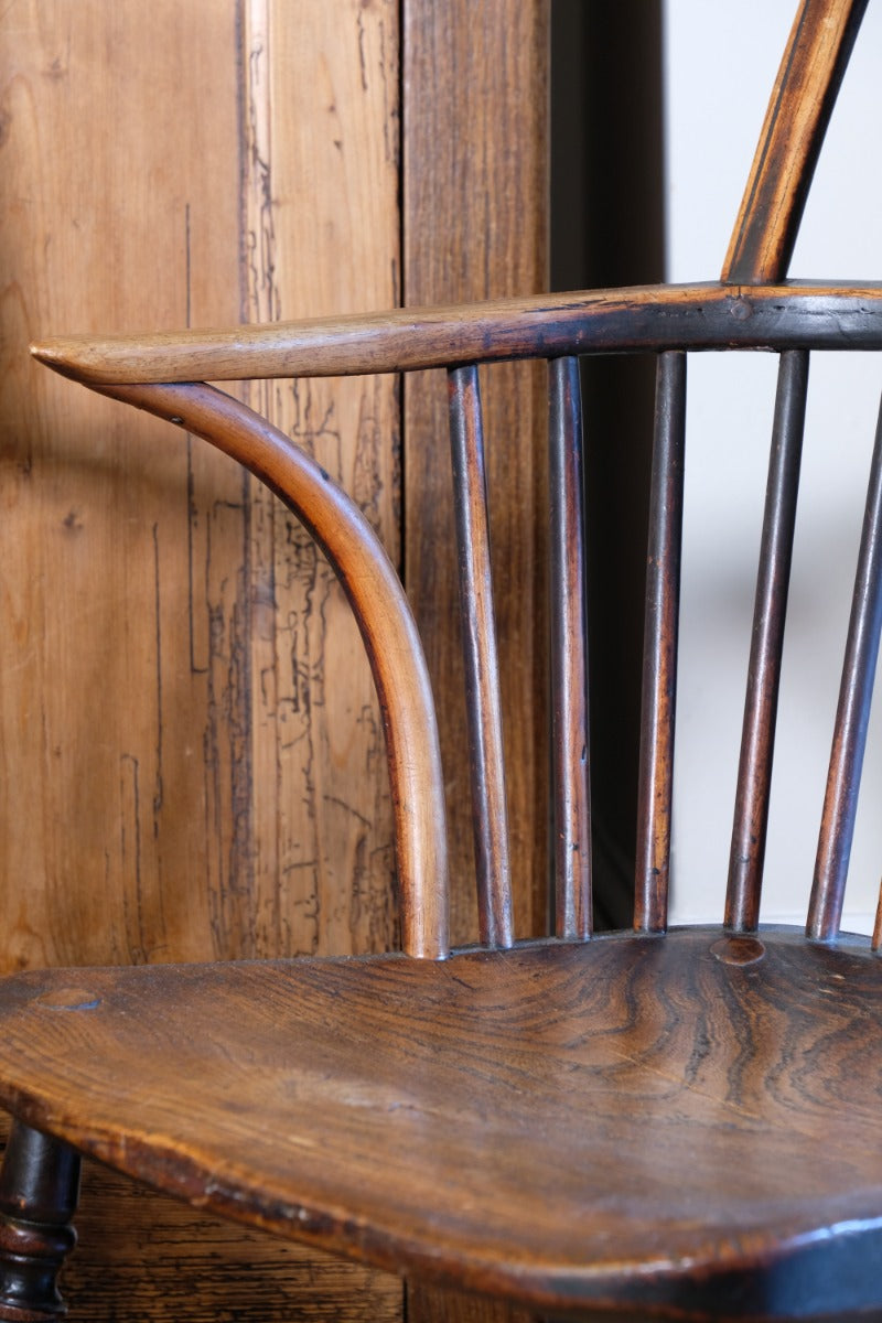 Pair 19th Century Windsor Wheelback Ash & Elm Armchairs