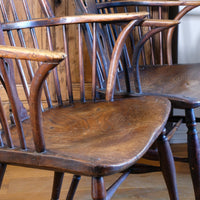 Pair 19th Century Windsor Wheelback Ash & Elm Armchairs