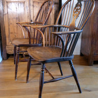 Pair 19th Century Windsor Wheelback Ash & Elm Armchairs