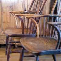 Pair 19th Century Windsor Wheelback Ash & Elm Armchairs