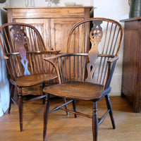 Pair 19th Century Windsor Wheelback Ash & Elm Armchairs