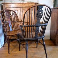 Pair 19th Century Windsor Wheelback Ash & Elm Armchairs