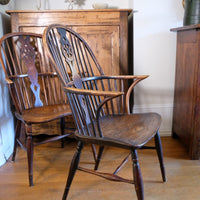 Pair 19th Century Windsor Wheelback Ash & Elm Armchairs