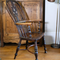 19th Century Windsor Splat back Armchair With A Crinoline Stretcher