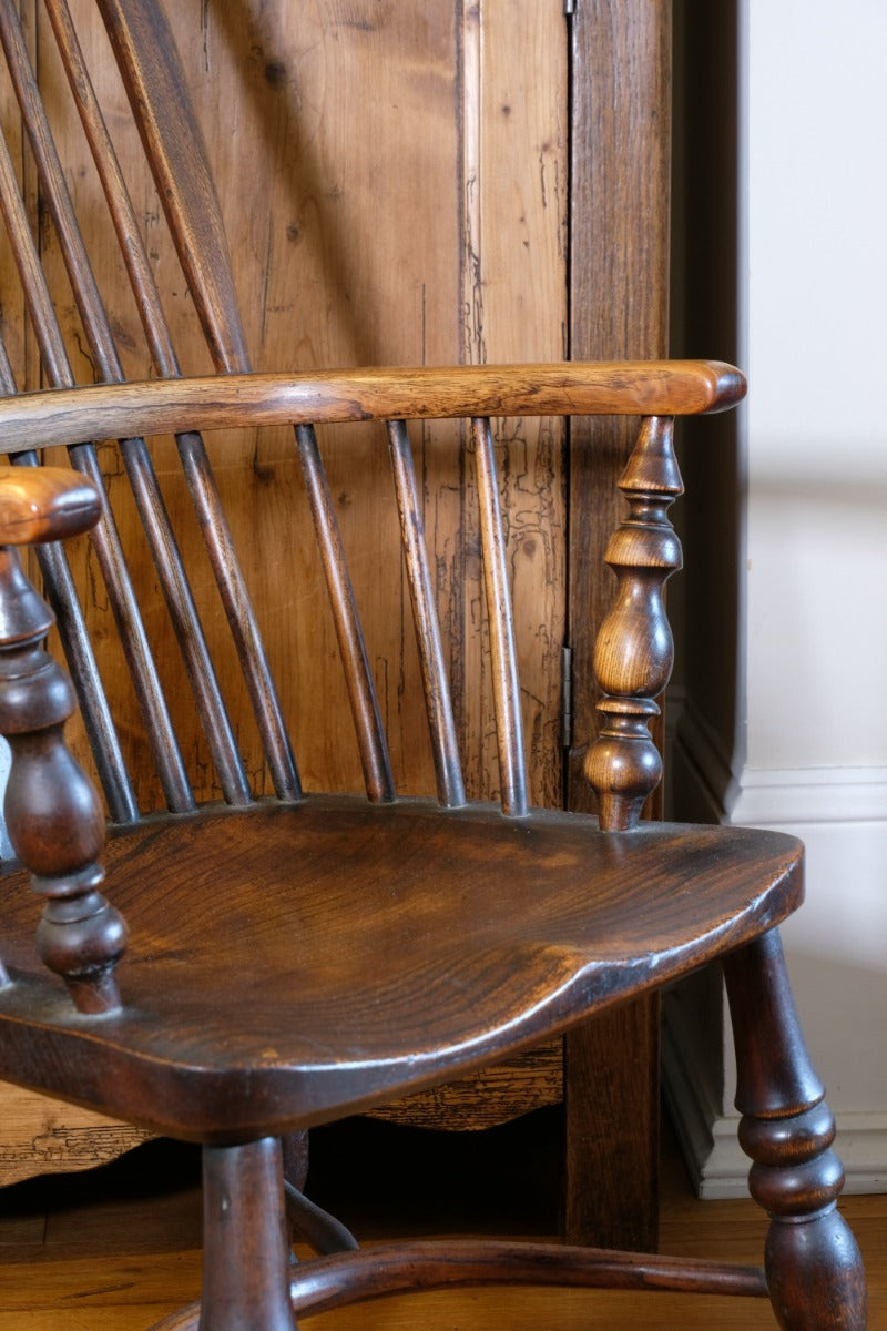 19th Century Windsor Splat back Armchair With A Crinoline Stretcher