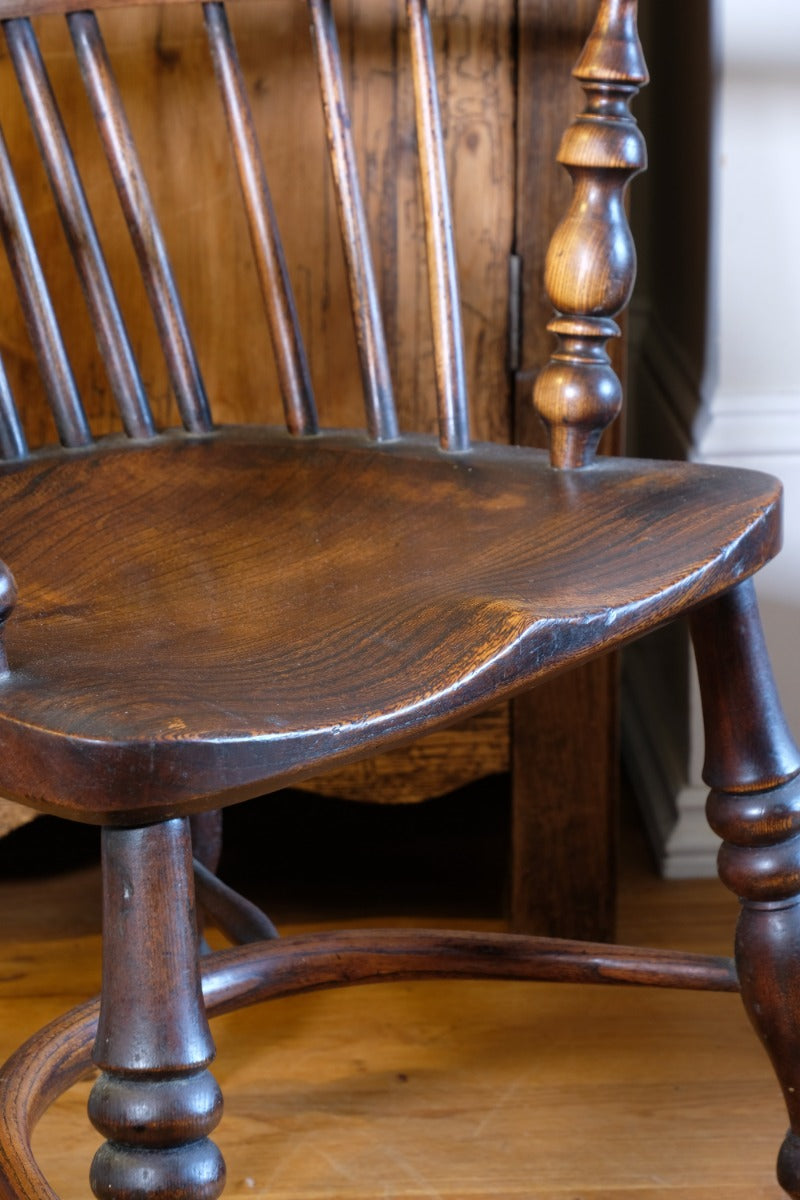 19th Century Windsor Splat back Armchair With A Crinoline Stretcher