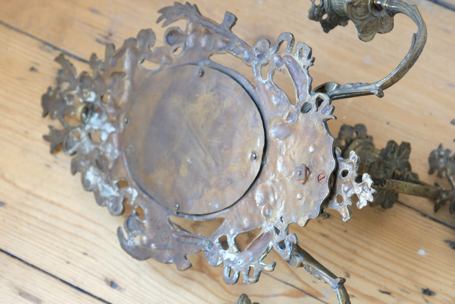 PAIR 19th Century Brass Girandole With Beveled Oval Mirror