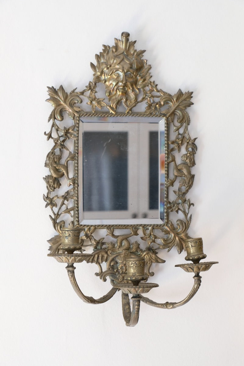 19th Century Girandole With Square Mirror Three Branched Wall Sconces