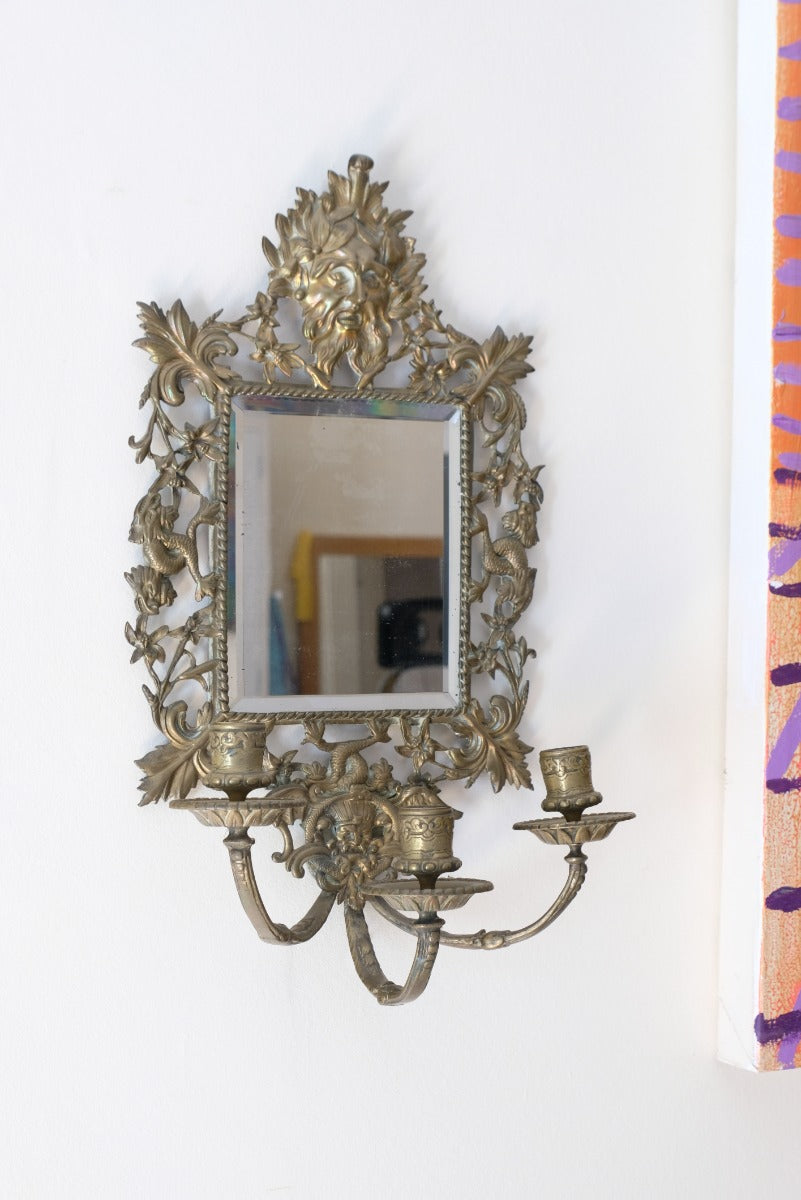 19th Century Girandole With Square Mirror Three Branched Wall Sconces