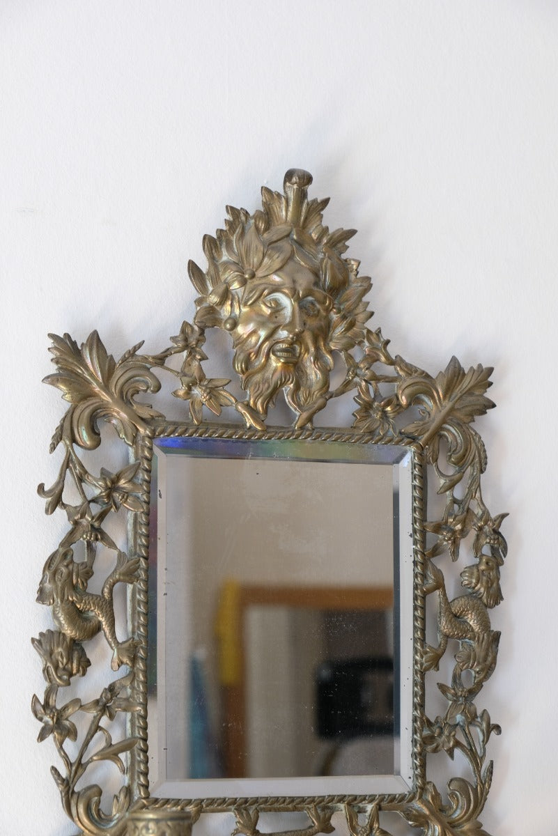 19th Century Girandole With Square Mirror Three Branched Wall Sconces
