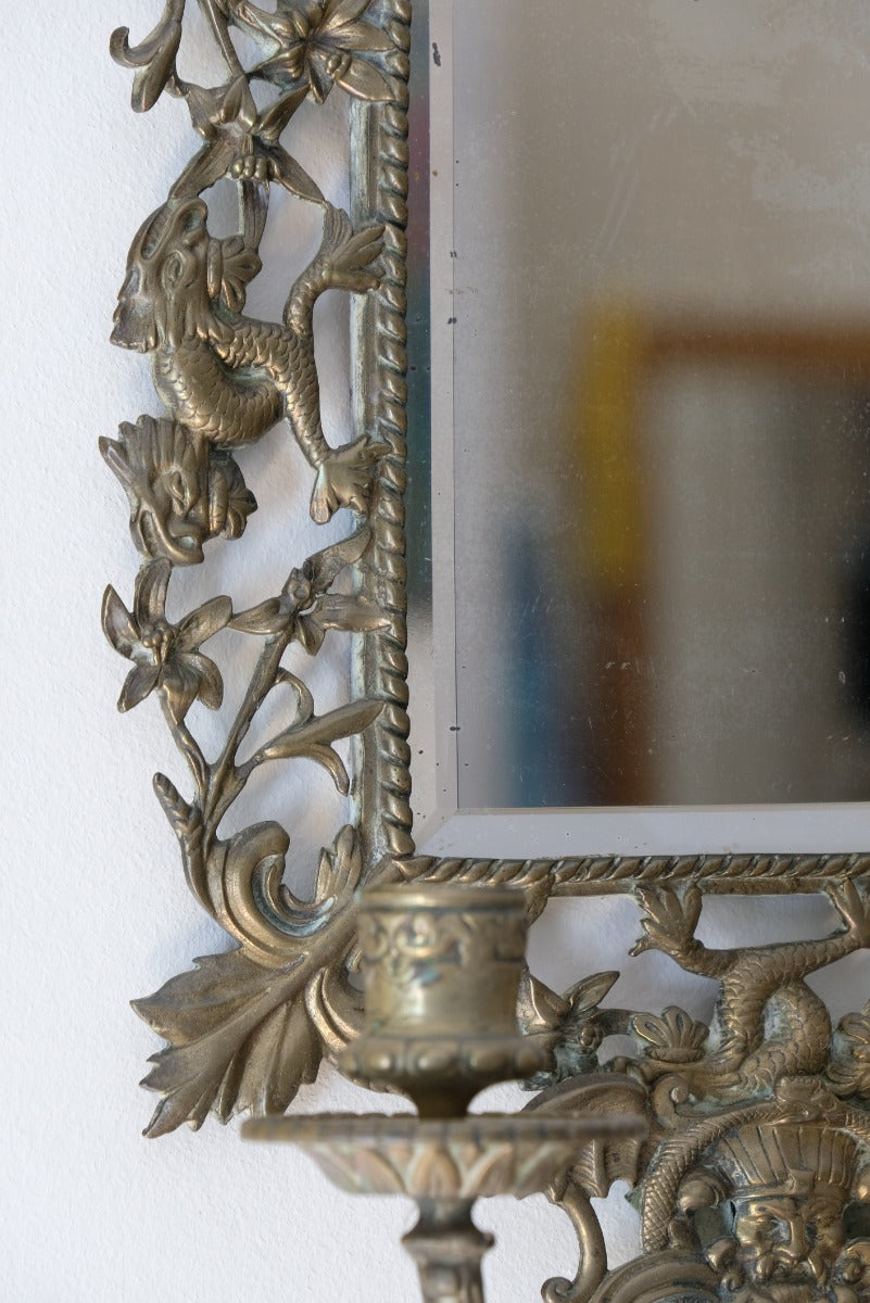 19th Century Girandole With Square Mirror Three Branched Wall Sconces