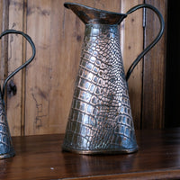 Pair Arts and Crafts Reptile Repousse Copper Jugs By Joseph Sankey & Sons