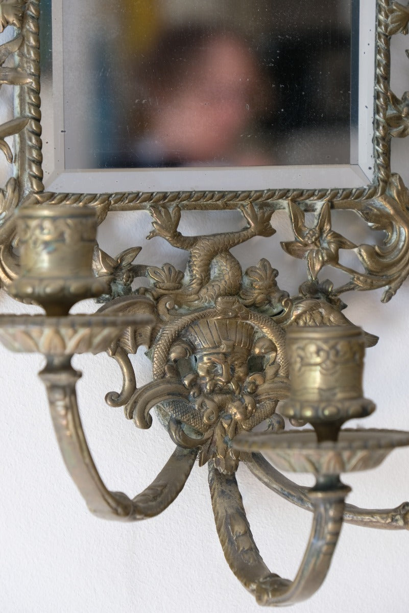 19th Century Girandole With Square Mirror Three Branched Wall Sconces