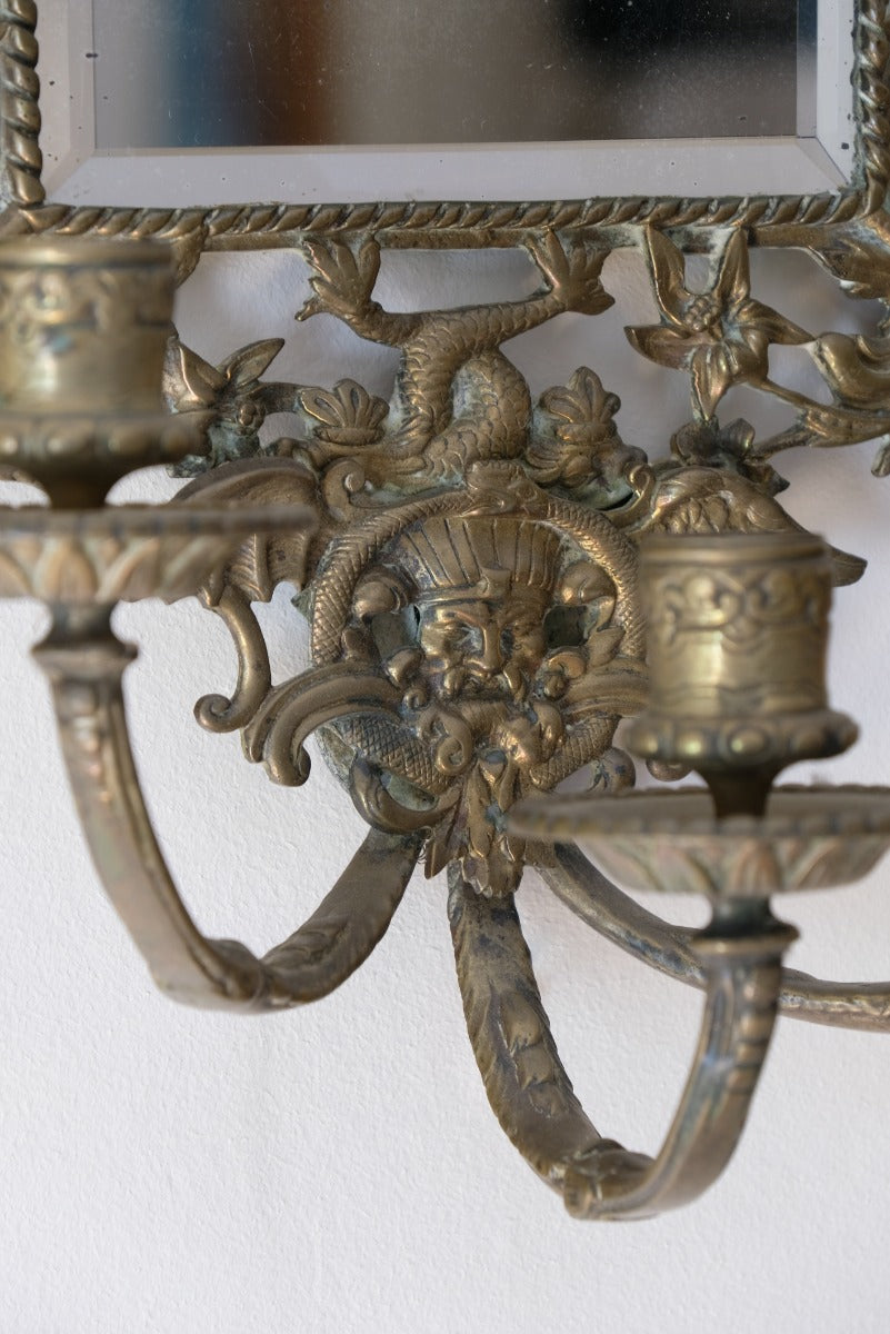 19th Century Girandole With Square Mirror Three Branched Wall Sconces