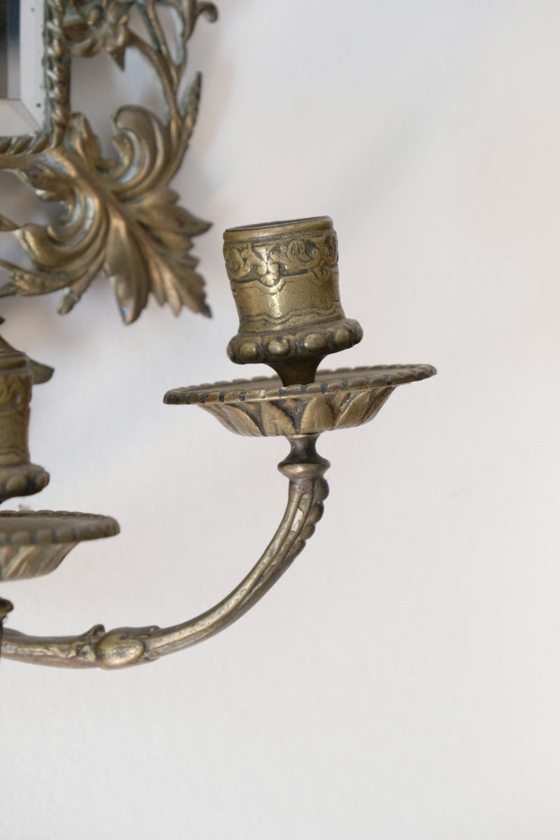 19th Century Girandole With Square Mirror Three Branched Wall Sconces