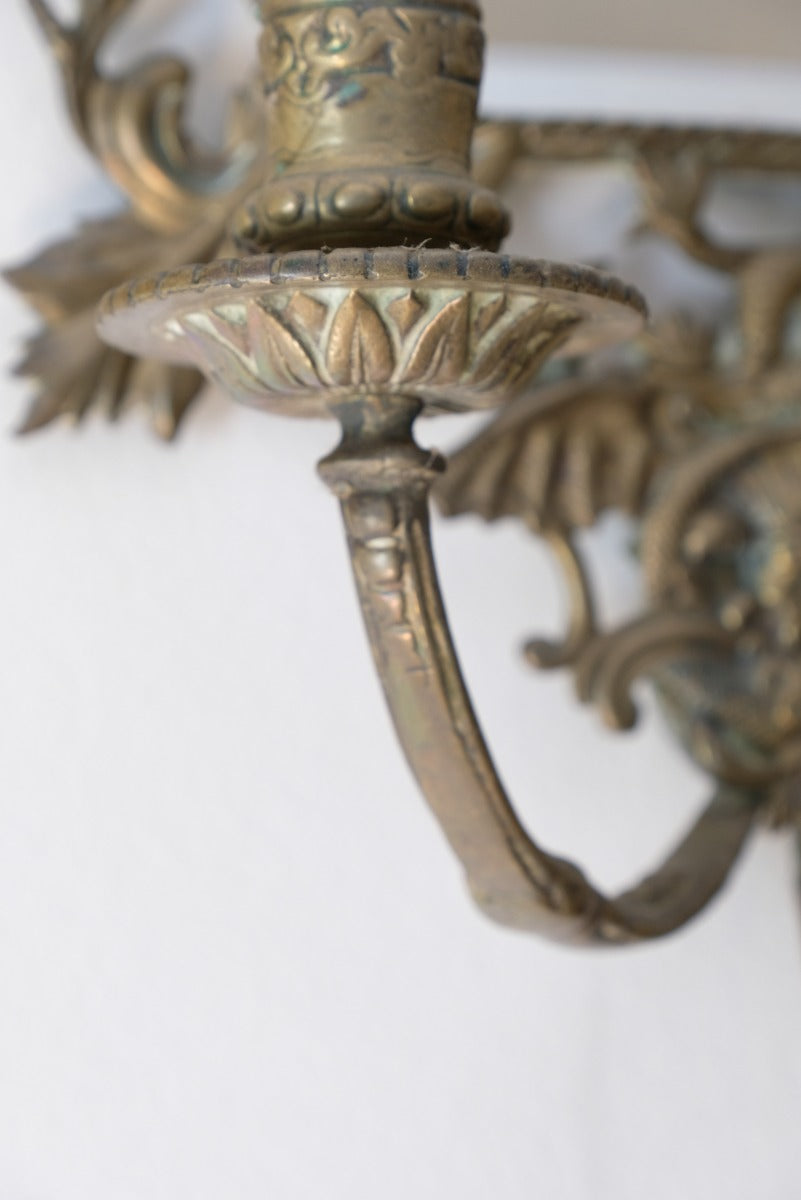 19th Century Girandole With Square Mirror Three Branched Wall Sconces