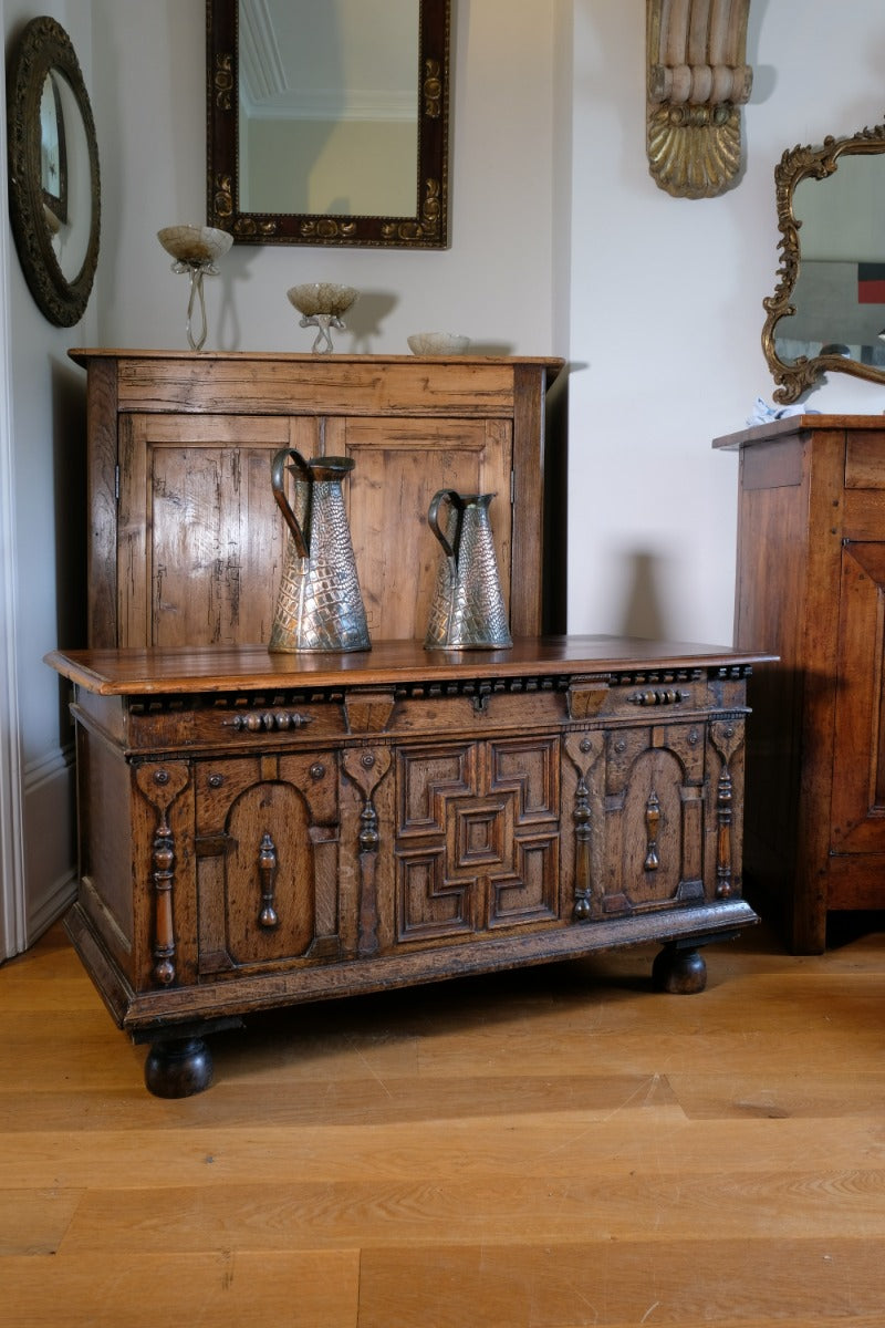 19th Century Geometrically Designed Oak Coffer