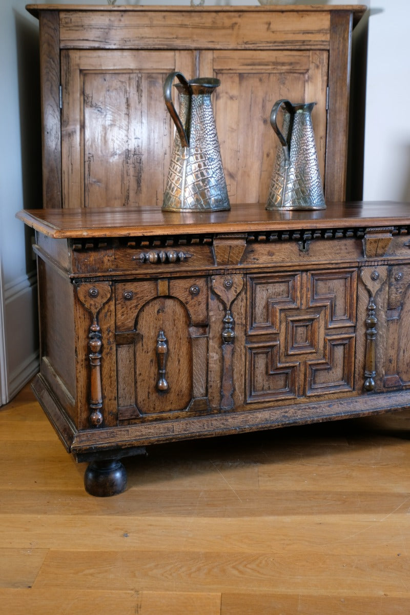 19th Century Geometrically Designed Oak Coffer