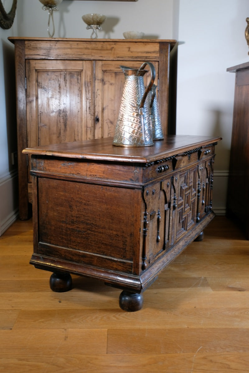 19th Century Geometrically Designed Oak Coffer