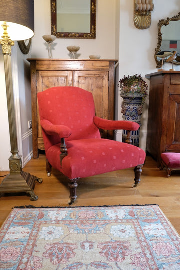 19th Century Open Arm Library Armchair With Serpentine Back and Original Castors