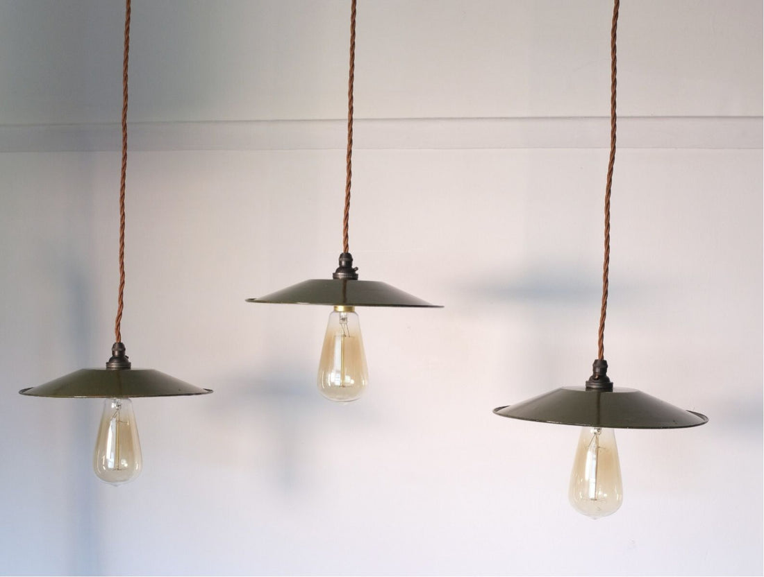 Vintage Mid 20th Century Modern Pendant Lights - Green & Cream