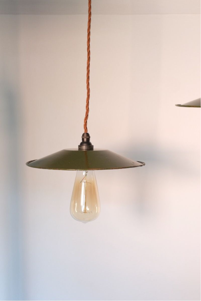 Vintage Mid 20th Century Modern Pendant Lights - Green & Cream