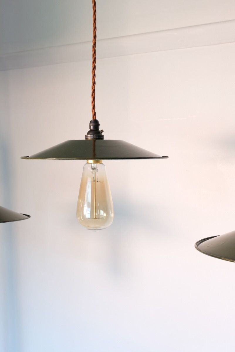 Vintage Mid 20th Century Modern Pendant Lights - Green & Cream