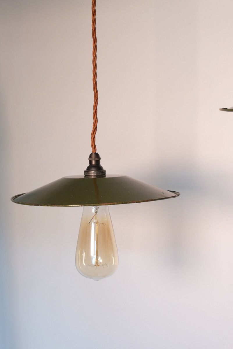 Vintage Mid 20th Century Modern Pendant Lights - Green & Cream