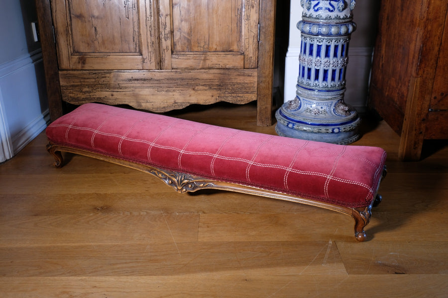 Early 1900's Carved Walnut Upholstered Foot Stool