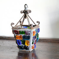 Cast Iron Multicoloured Chunk Glass Lantern