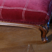 Early 1900's Carved Walnut Upholstered Foot Stool