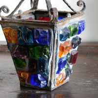 Cast Iron Multicoloured Chunk Glass Lantern