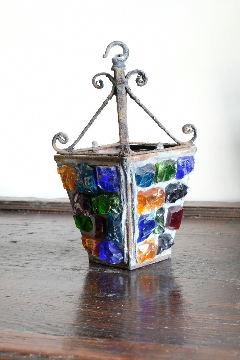 Cast Iron Multicoloured Chunk Glass Lantern