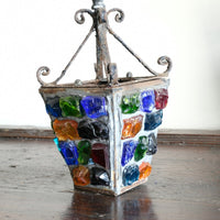 Cast Iron Multicoloured Chunk Glass Lantern