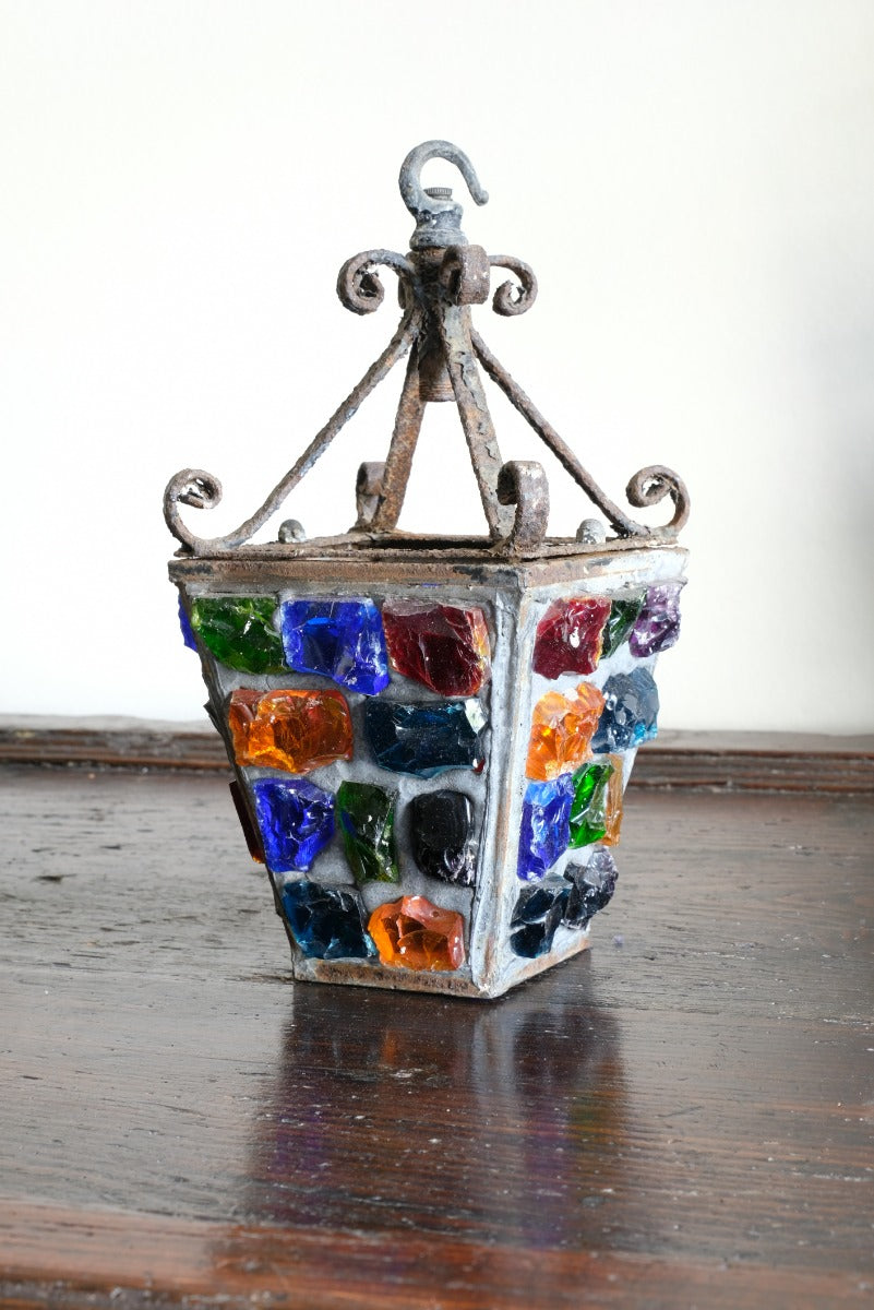 Cast Iron Multicoloured Chunk Glass Lantern