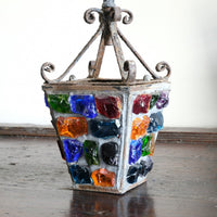 Cast Iron Multicoloured Chunk Glass Lantern