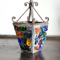 Cast Iron Multicoloured Chunk Glass Lantern