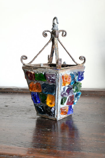 Cast Iron Multicoloured Chunk Glass Lantern