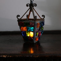 Cast Iron Multicoloured Chunk Glass Lantern